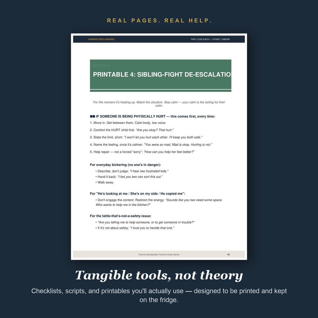 Printable sibling-fight de-escalation scripts