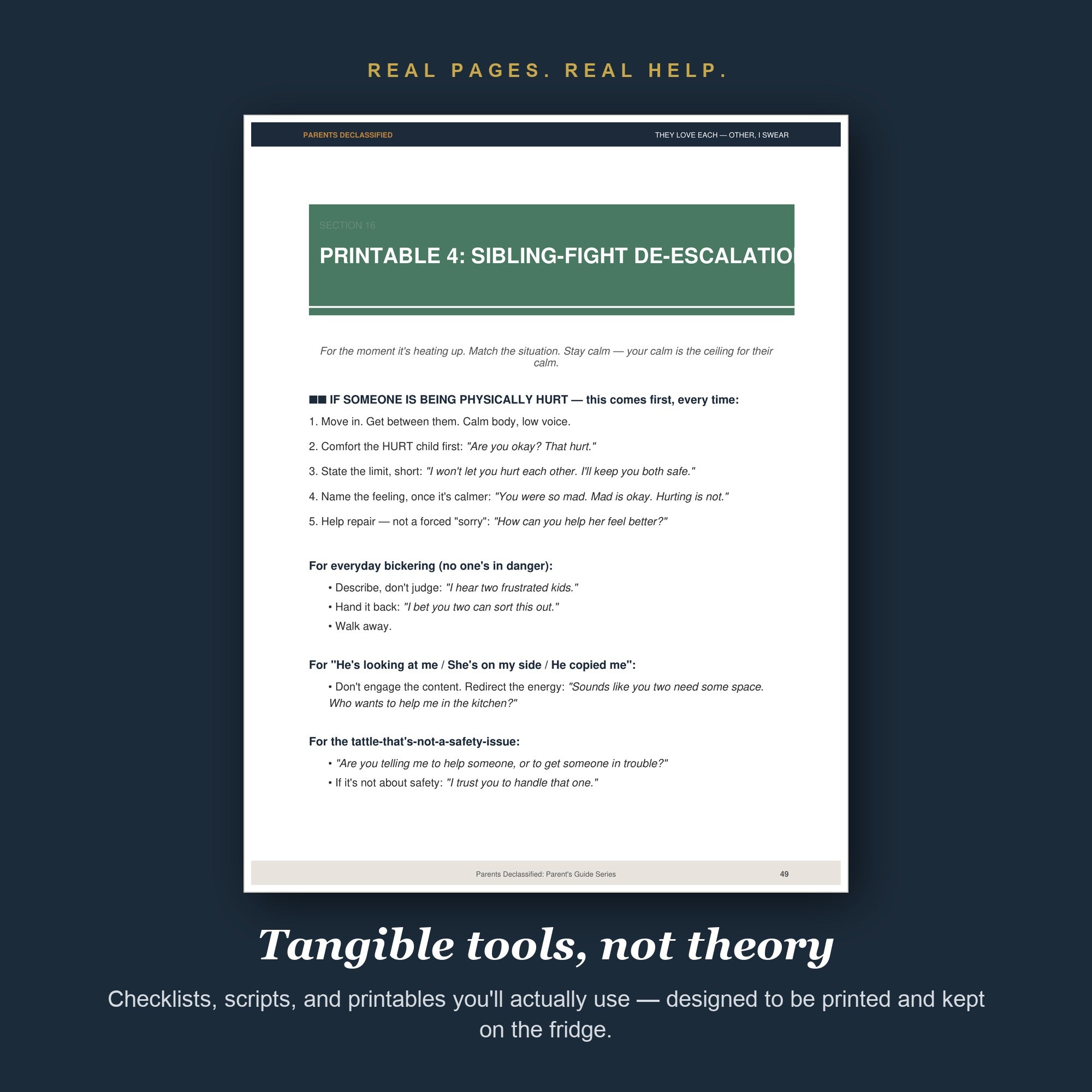 Printable sibling-fight de-escalation scripts