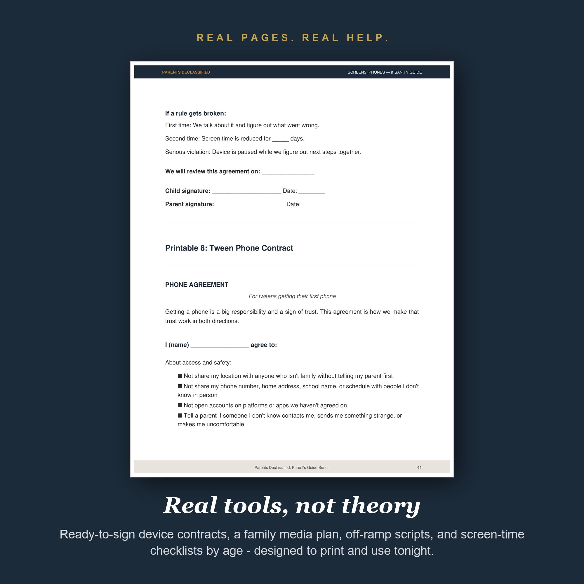 Printable tween phone contract and device agreements