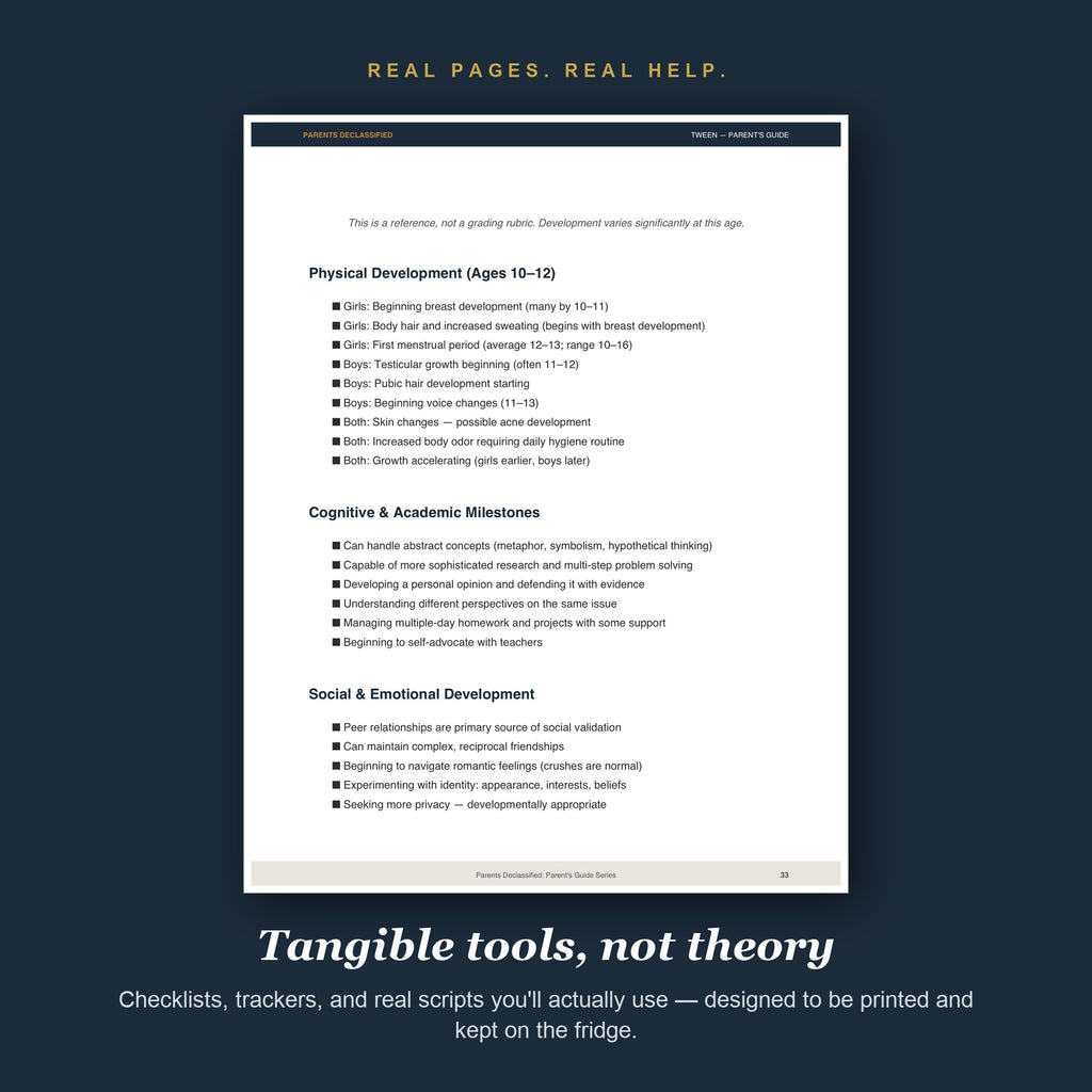 Real pages and tools from the Tween Parent's Guide