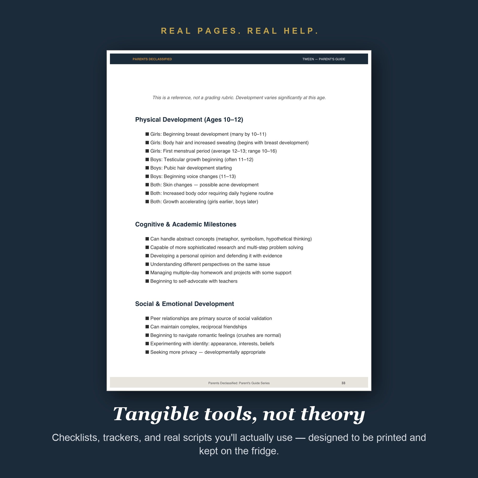 Real pages and tools from the Tween Parent's Guide