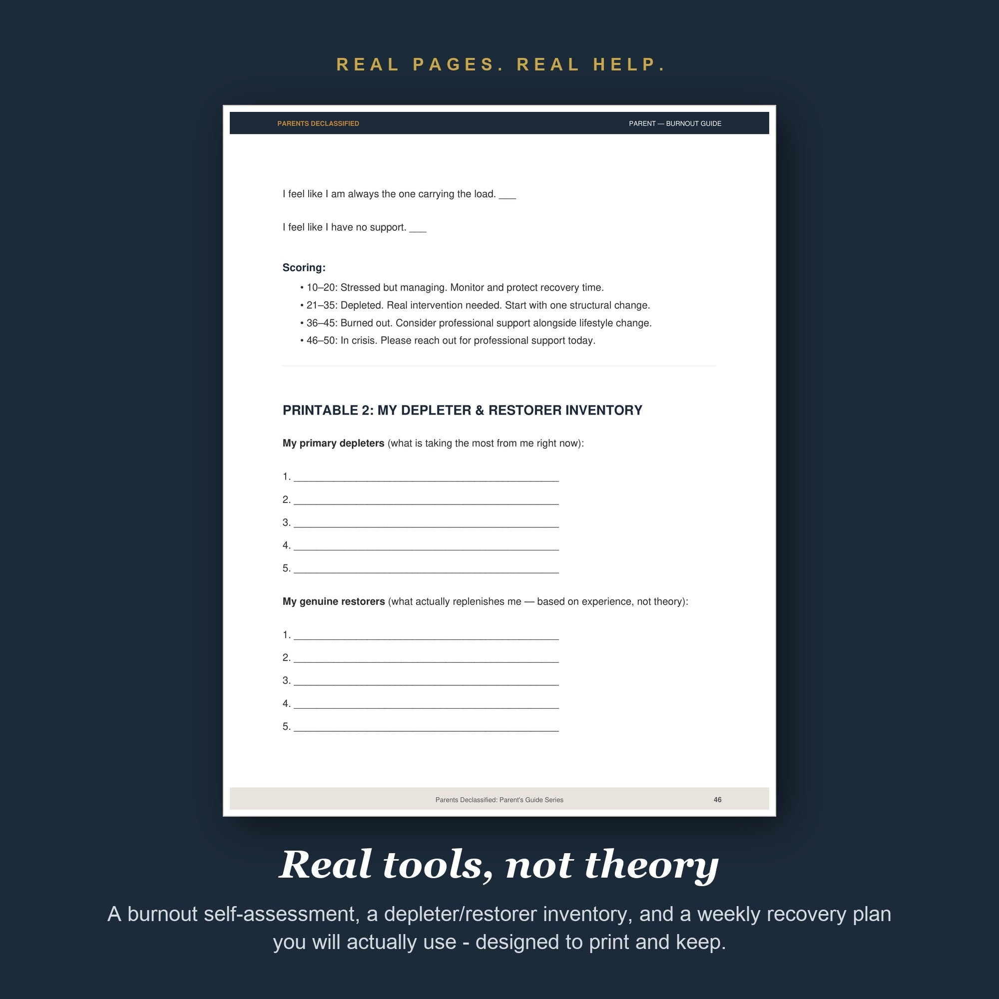 Printable burnout self-assessment and recovery tools